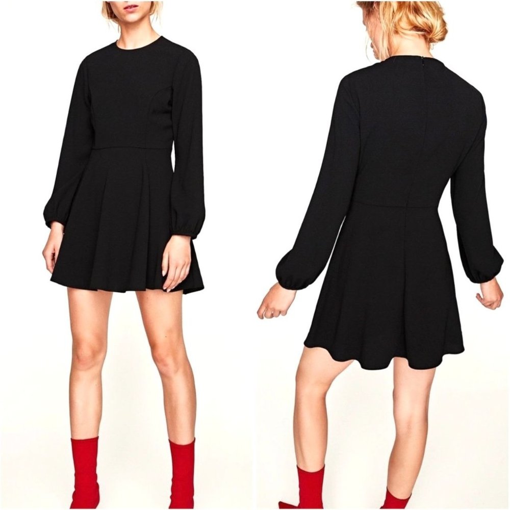 Zara Flowing Fit & Flare Bracelet Sleeve LBD Dress
